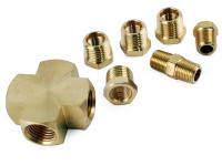 Адаптер-тройник для установки датчиков давления масла в блок,  латунь